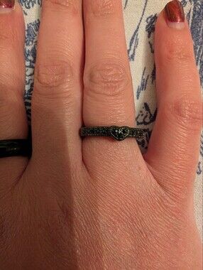 18k Gold Plated On Sterling Silver Delicate Black Crystal Heart Ring